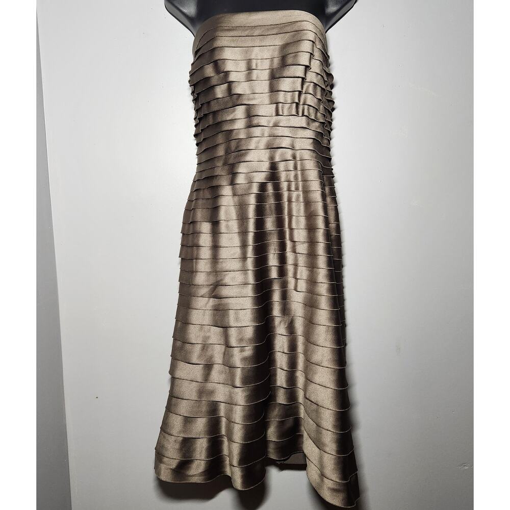 Nina Raynor Tiered Taupe Strapless Formal Cocktail Dress Size 8